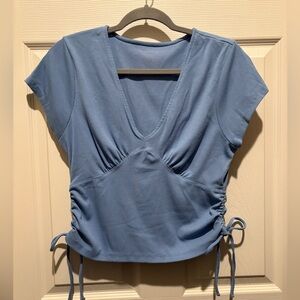 American Eagle Outfitters Blue Ruched Short Sleeve Top
